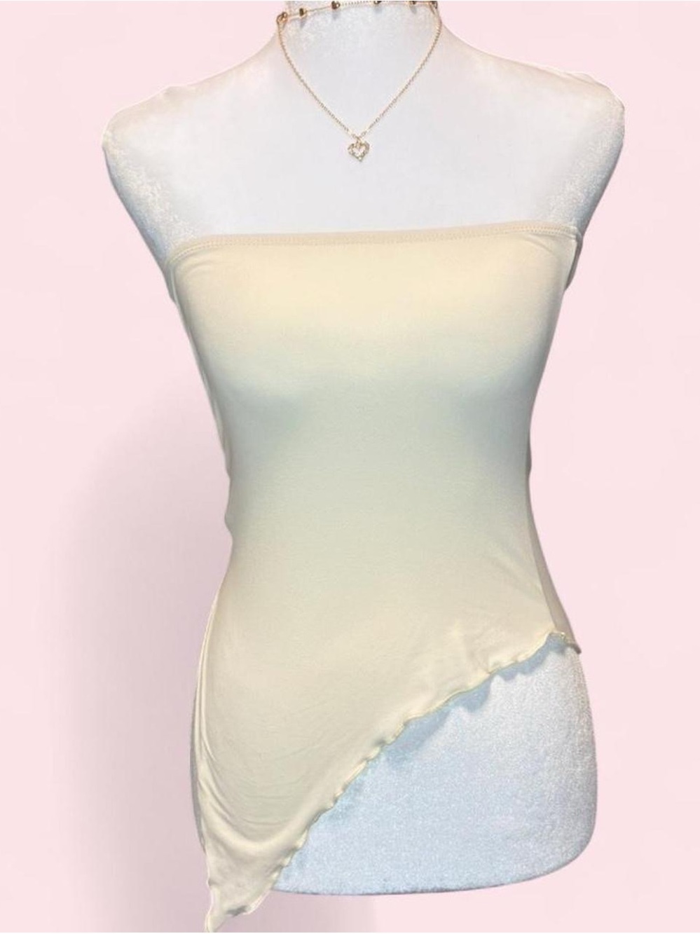 Strapless Pink and White Asymmetrical Handkerchief Hem Top